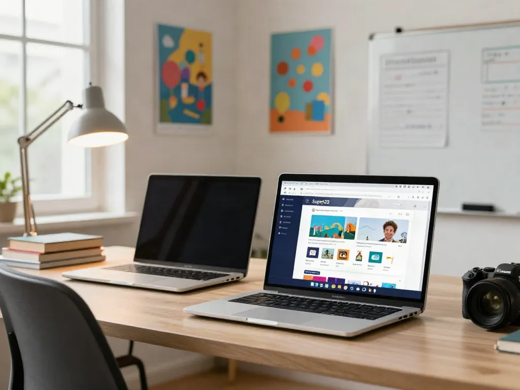User focused on Super33 login page in an educational study space, highlighting online learning.