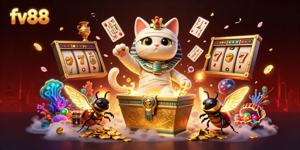 Experience thrilling gameplay with the vibrant fv88 platform illustrated in a dynamic casino scene.