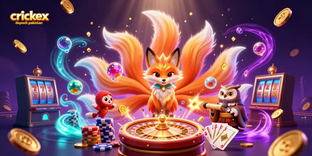 Experience crickex deposit pakistan with vibrant casino elements and magical characters in an exciting scene.