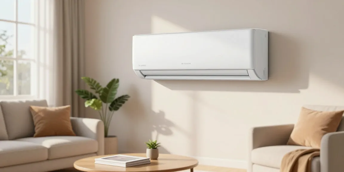 Stylish living room with mini split AC unit, showcasing comfort and efficiency.