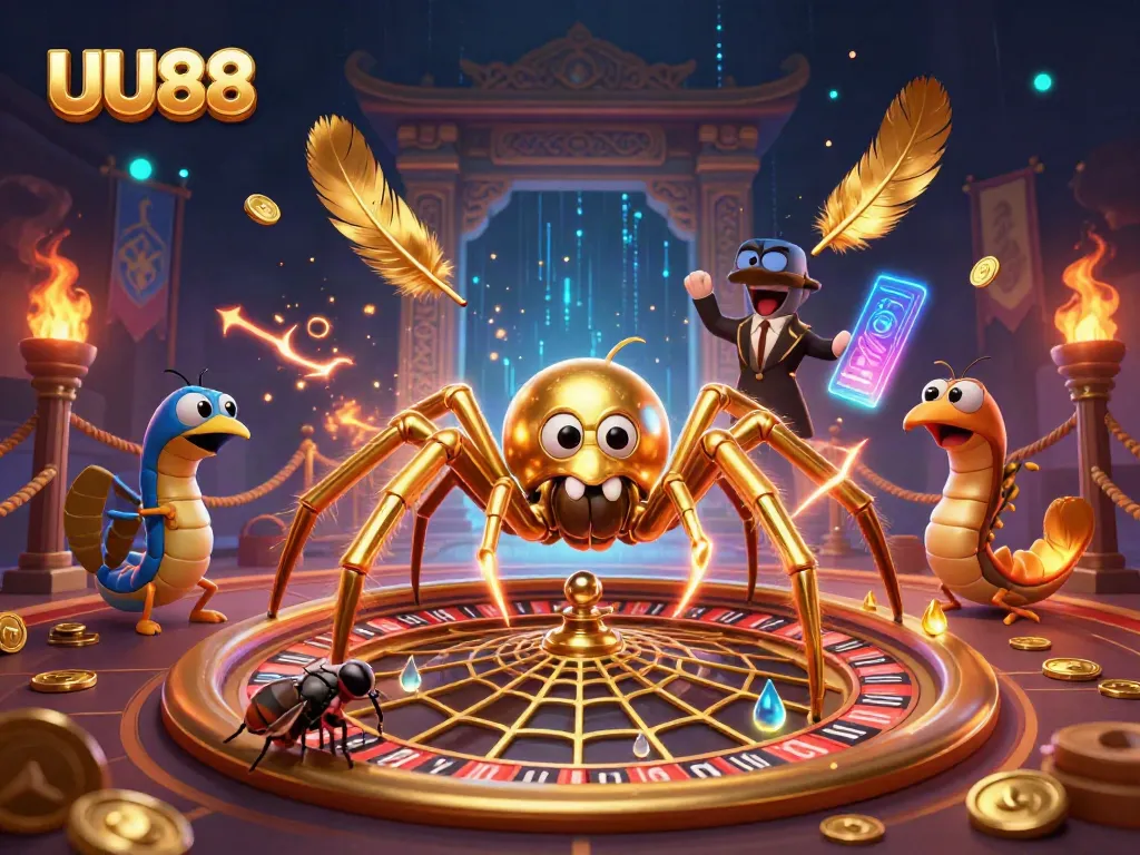 Spin the roulette with UU88's exciting online casino action featuring a golden spider and centipede croupier.