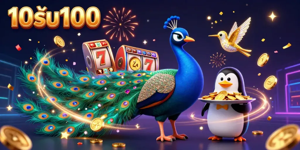 เกม 10รับ100 สุดเจ๋ง กับนกยูงอาหรับที่งดงาม และเพนกวินพรีเซนเตอร์ มีเหรียญทองที่สดใสฟุ้งกระจาย