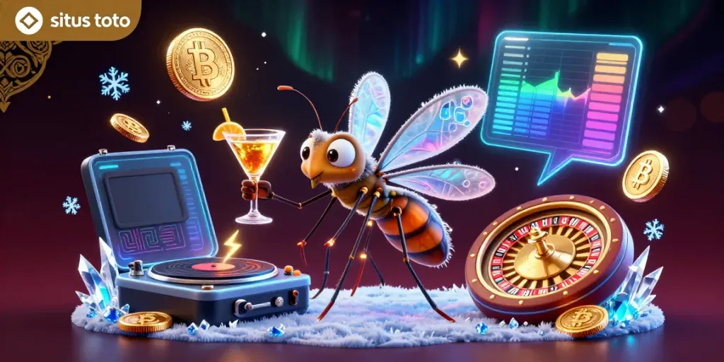 Experience the dynamic gaming atmosphere of situs toto with animated casino characters and crypto elements.