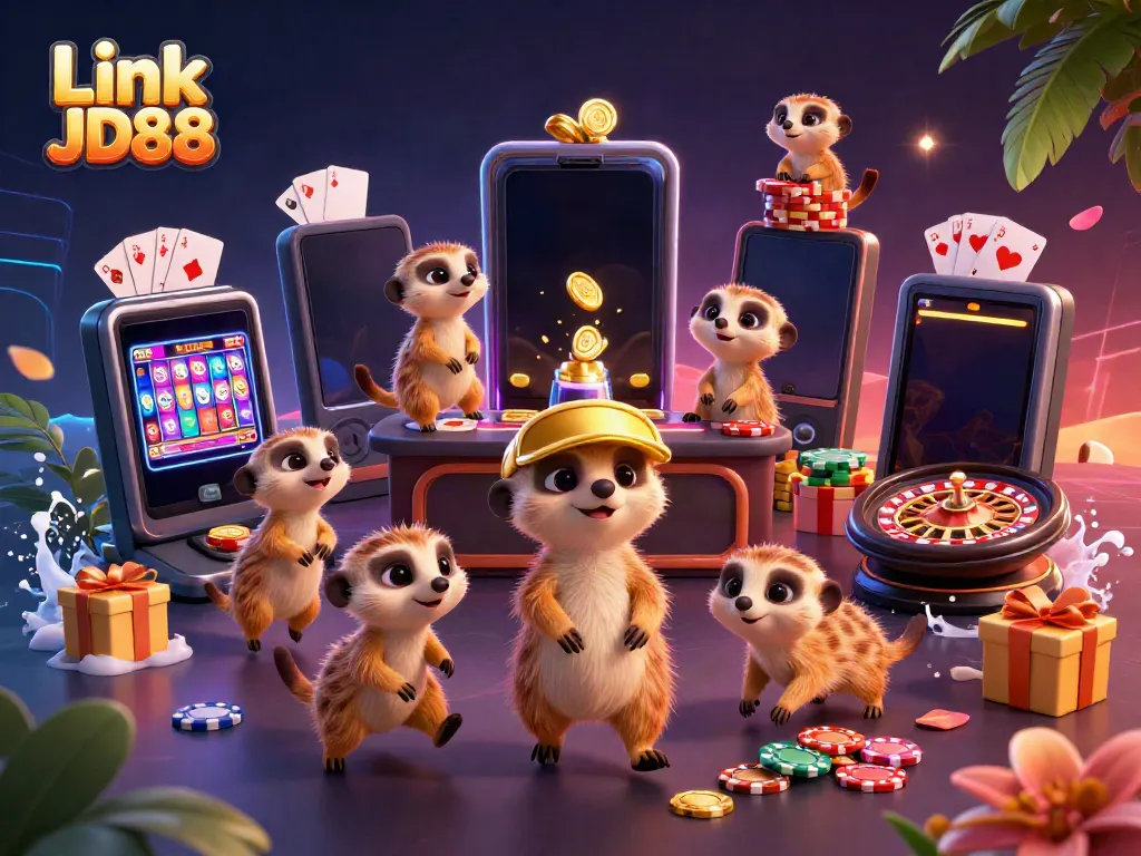 Engage with Link JD88 and its lively 3D meerkat casino scene packed with vibrant games and dynamic elements.