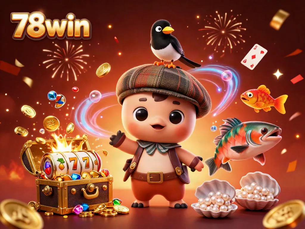 Engage in thrilling play with 78win featuring cartoon Nessie and gold coins in a vibrant casino scene.
