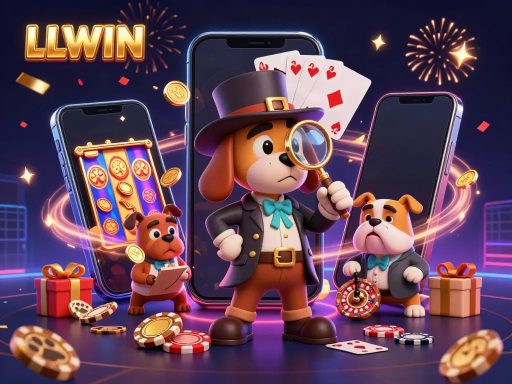 Join the thrilling LLWIN adventure as our cartoon detective uncovers poker chip clues in a vibrant casino.