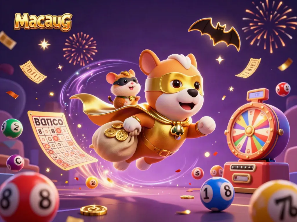 Experience macaugg's thrilling gaming adventure with our cartoon superhero dog and vibrant casino elements.