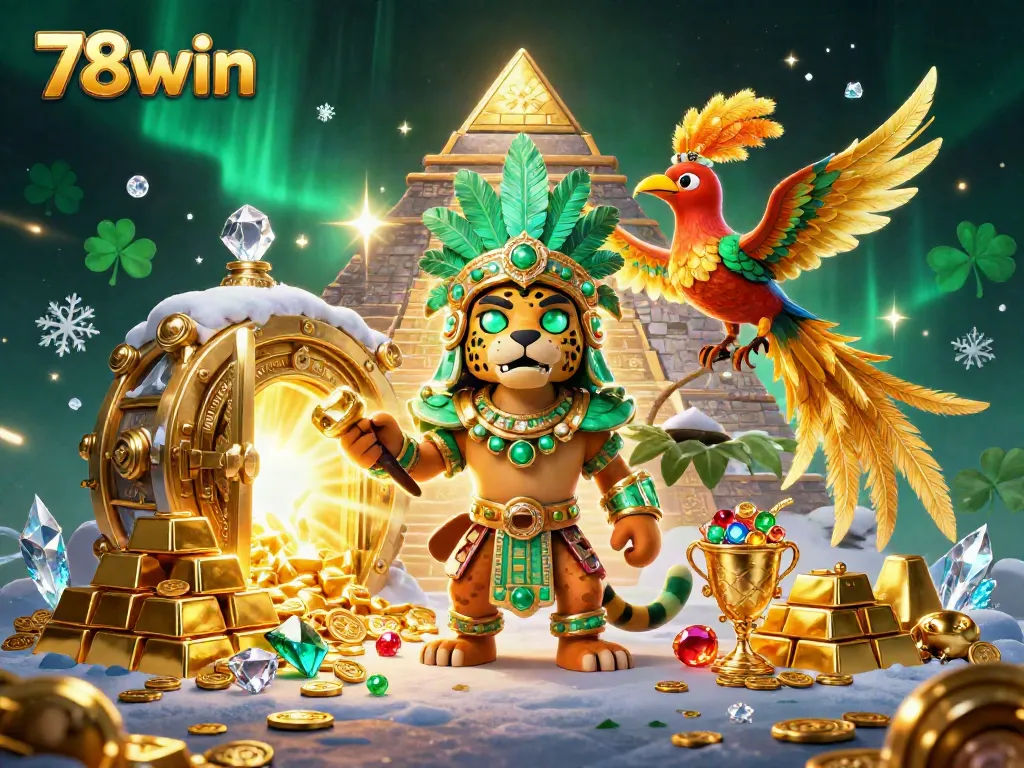 Experience thrilling adventures with 78win in this dynamic casino-inspired illustration filled with treasures.