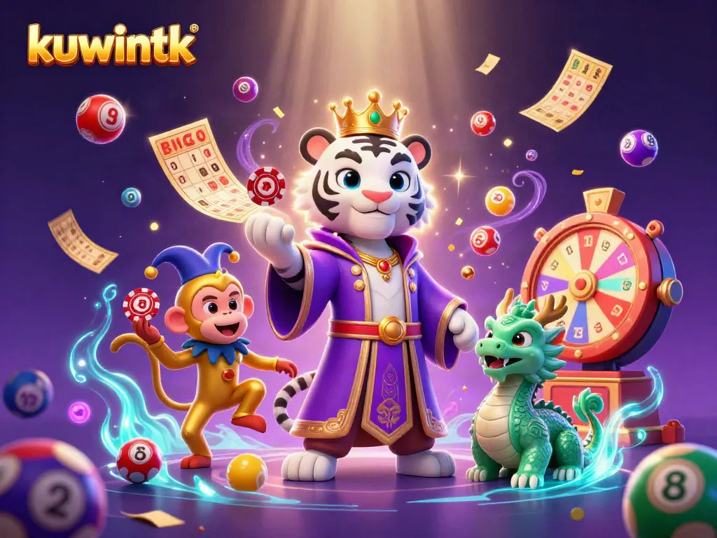 Experience the thrilling world of kuwintk casino with colorful lottery balls and vibrant characters.