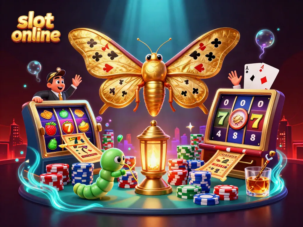 Engage in thrilling slot online games with vibrant 3D illustration of rich casino elements.