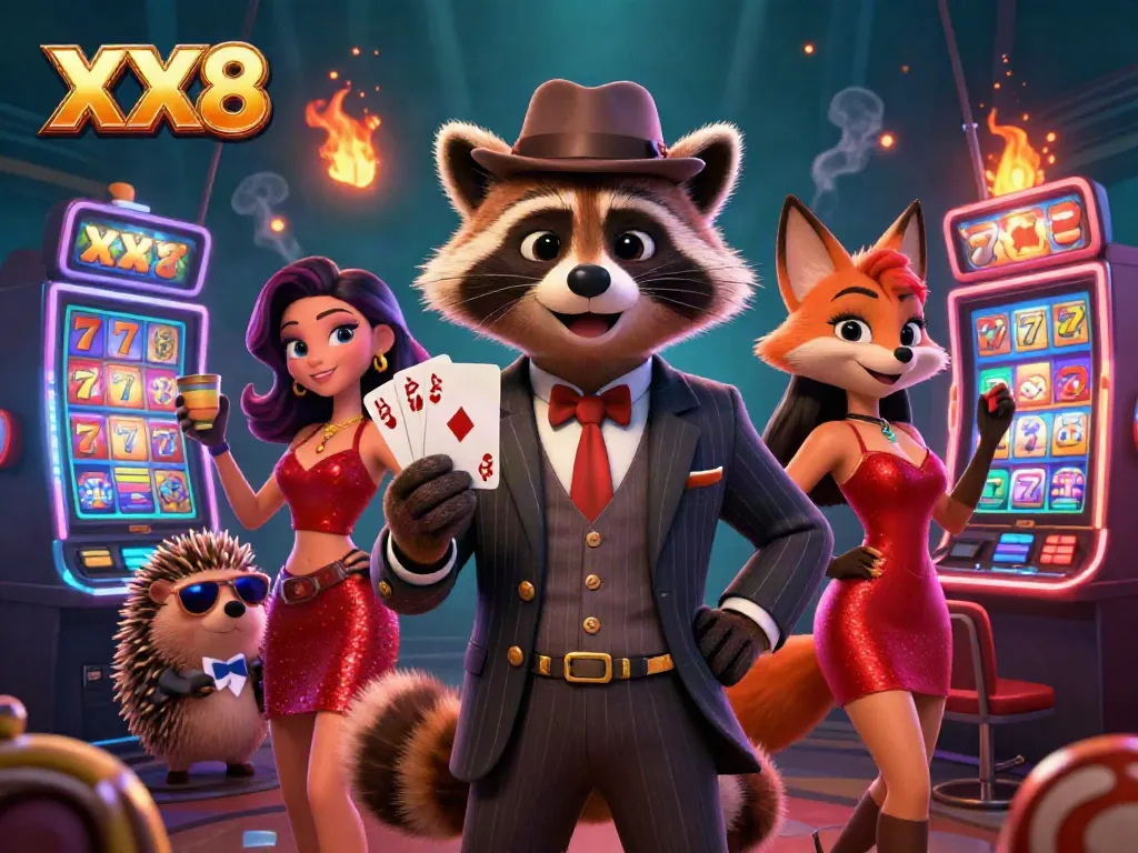 Experience gaming excitement with XX8's vibrant slot scene featuring characters and dynamic visuals.