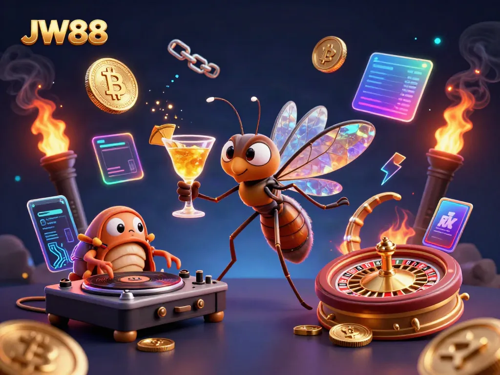 Win exciting prizes with JW88's vibrant 3D cartoon scene featuring unique casino elements.