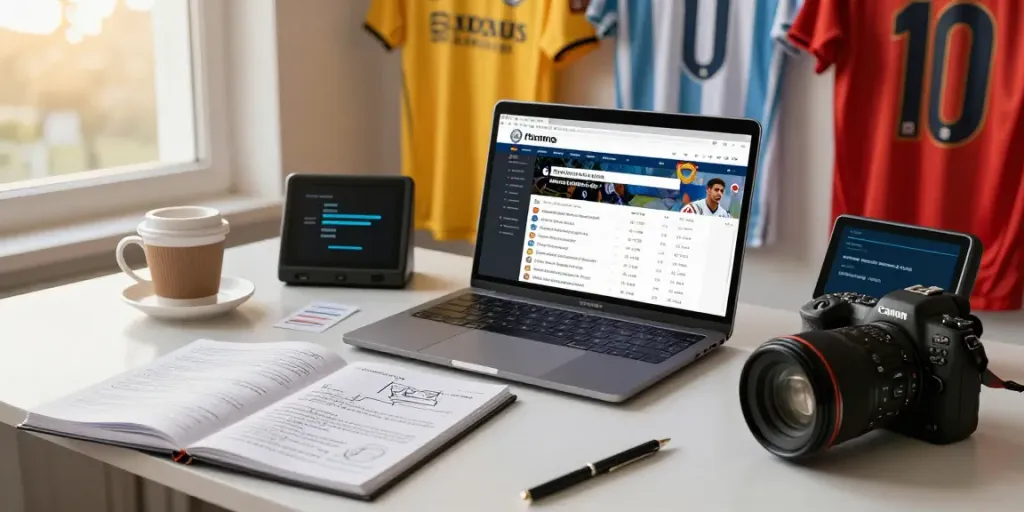 ข่าวตลาดซื้อขายนักเตะ scene with sports journalist tracking football transfers and news updates