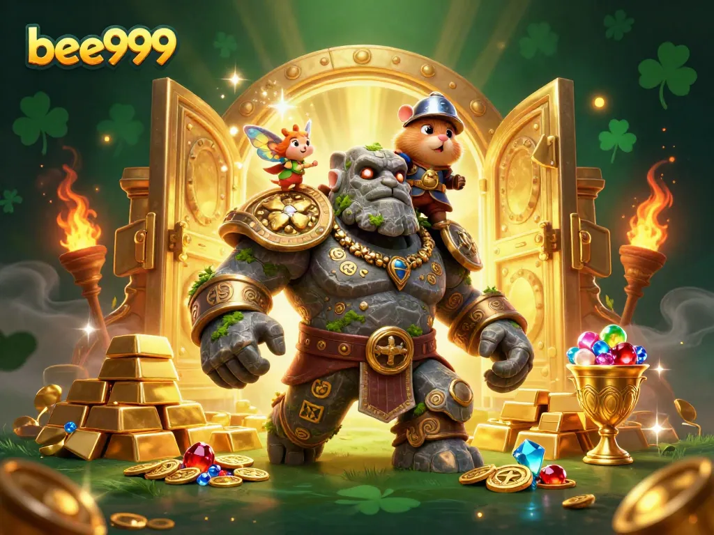 Experience thrilling gameplay with bee999 as the vibrant golem guardian, fairy, and hamster knight ignite the excitement of your next jackpot.