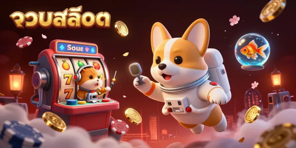 Experience thrilling gaming with a vibrant scene showcasing รวมสล็อต, featuring playful characters in a unique casino environment.