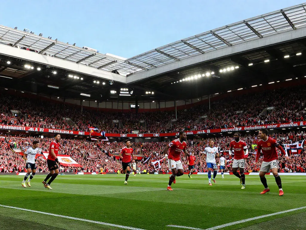Manchester United vs Liverpool match in dynamic stadium scene showcasing fans and players, highlighting แมนยู กับ ลิเวอร์พูล.