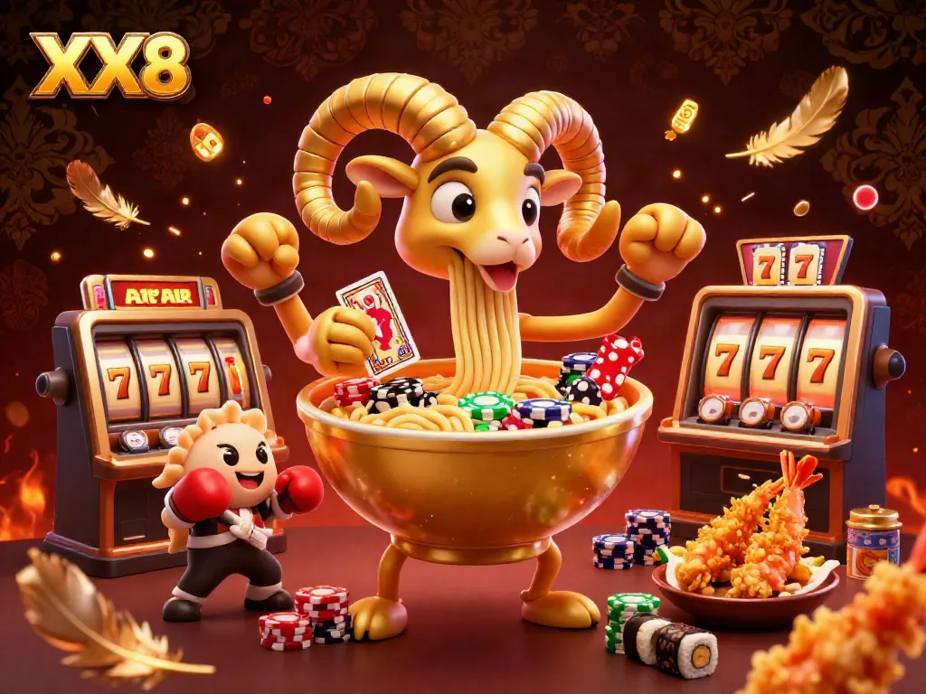 Experience dynamic gameplay with the savvy ramen bowl dealer and colorful characters at the XX8 casino.