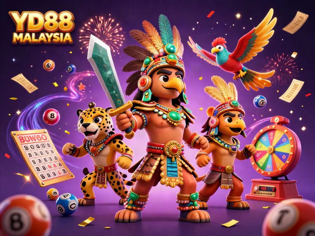 Engage in exciting lottery and casino action with vibrant elements in the YD88 MALAYSIA illustration.