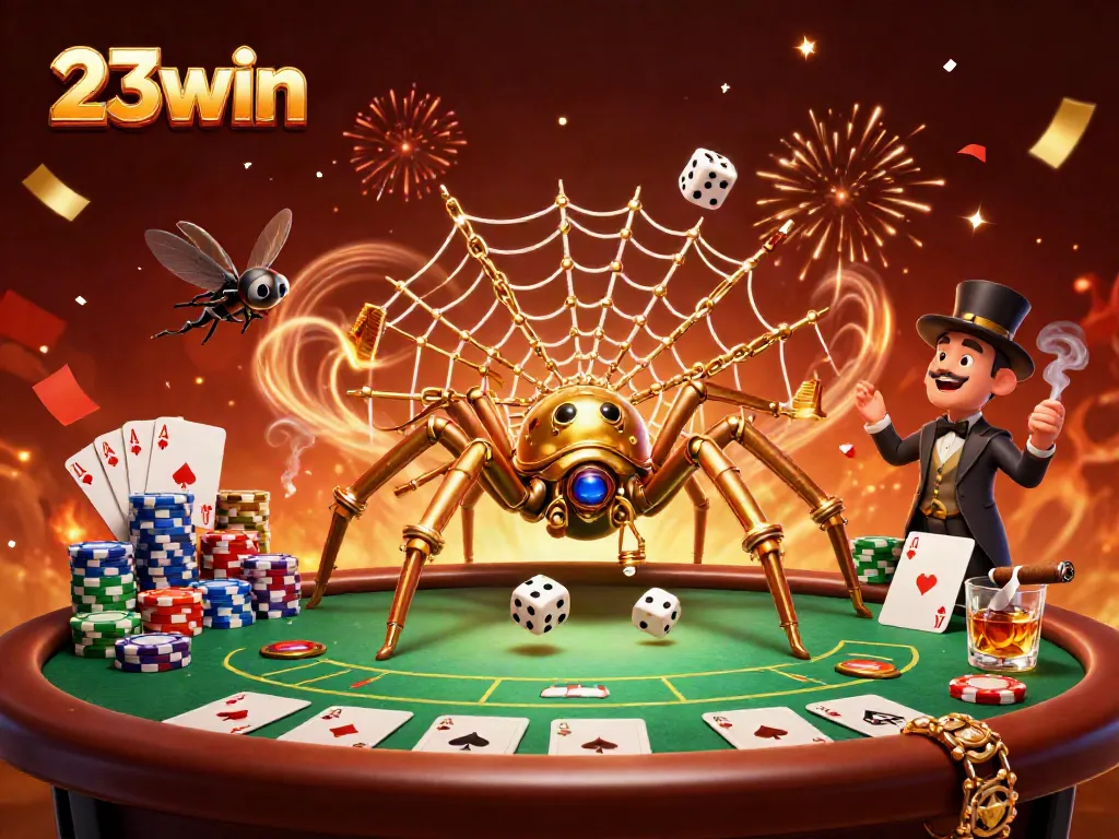 Engage in thrilling 23win games as a steampunk spider traps dice in an elaborate web