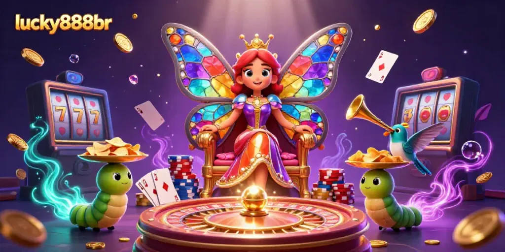 Experience thrilling gameplay at lucky888br with enchanting 3D casino illustration showing major gambling elements.