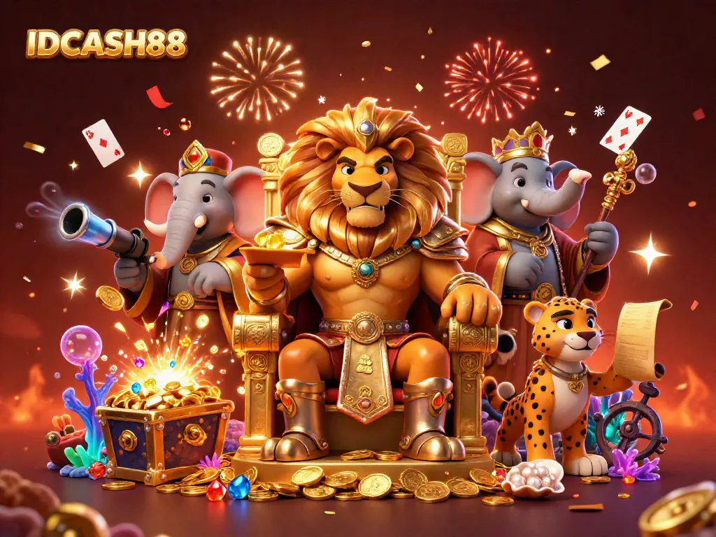 Experience thrilling wins at IDCASH88 with vibrant casino-themed characters and elements.