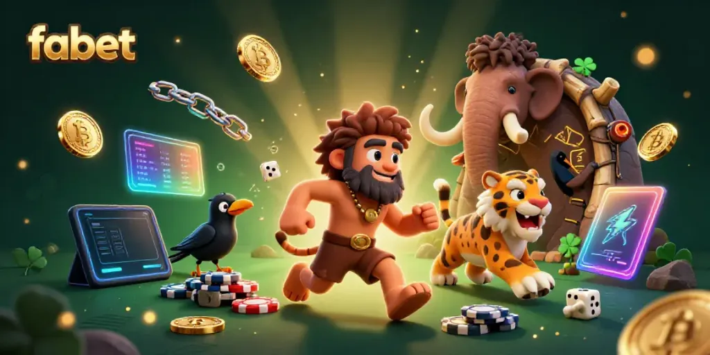 Engage in thrilling gaming at fabet with prehistoric casino characters and crypto elements.