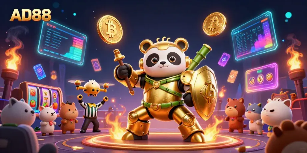 Experience the excitement of AD88 gaming with a vibrant and action-packed 3D scene.