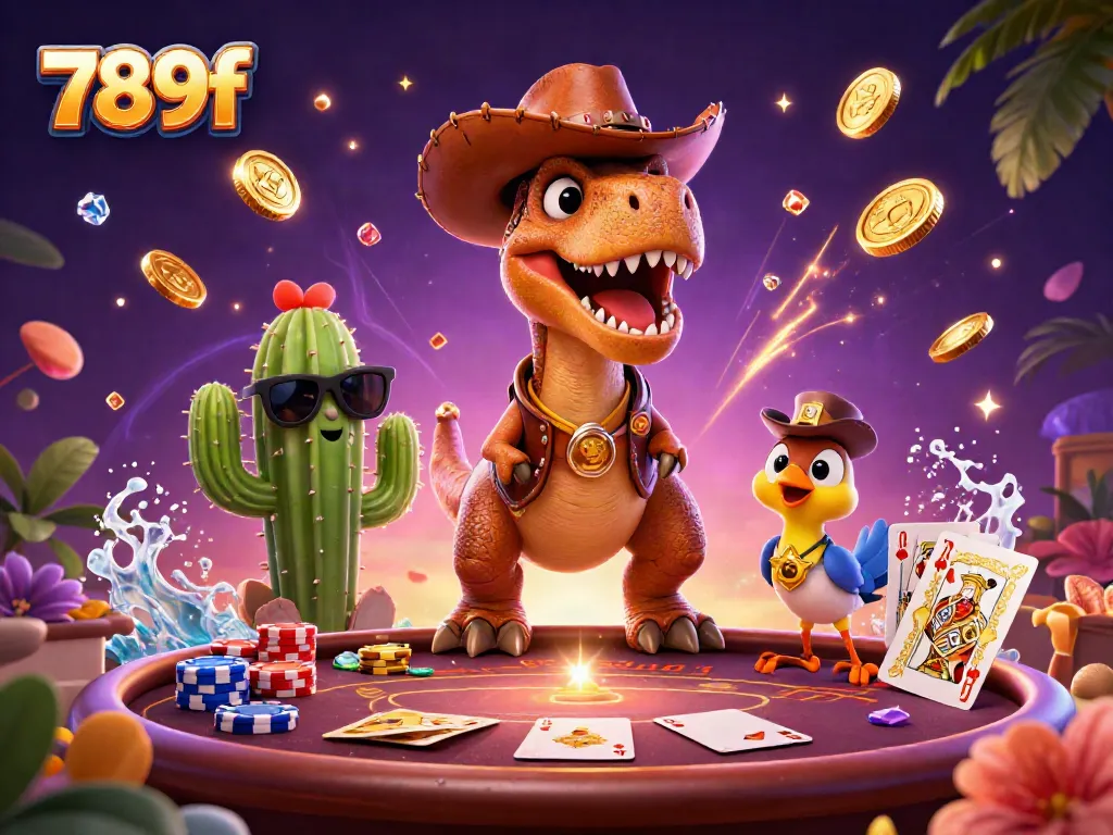 Experience the excitement of 789f online casino with a vibrant 3D scene showcasing gaming characters and casino elements.
