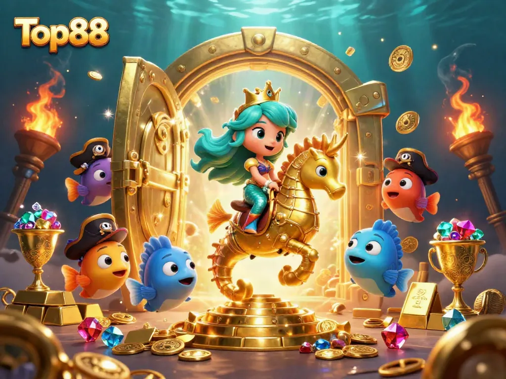 Experience Top88 with a vibrant underwater scene featuring a mermaid and treasure filled with gambling excitement.