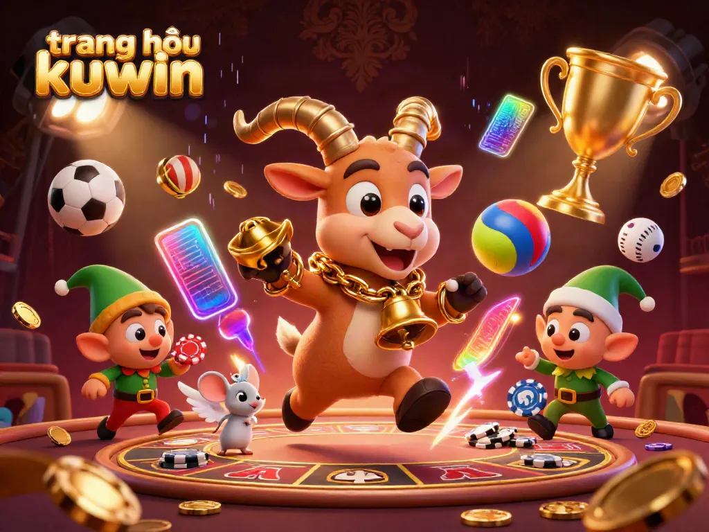 Experience the thrilling action at trang chủ kuwin with festive 3D casino elements and lively characters.