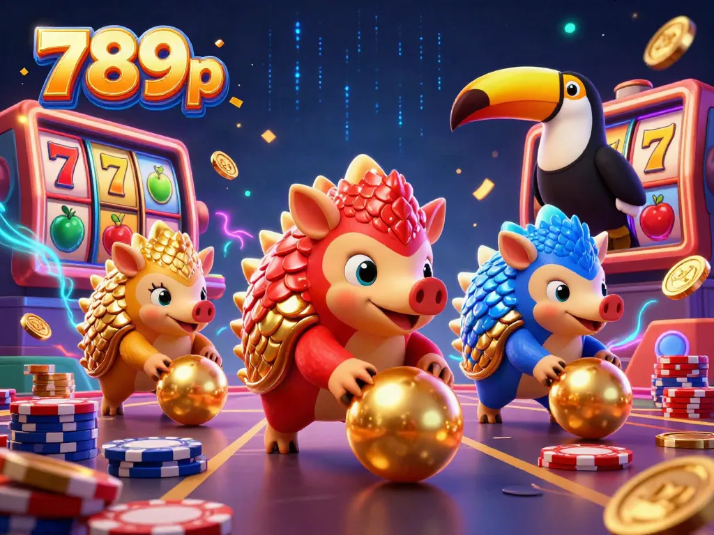 Experience thrilling gameplay with 789p's vibrant 3D casino scene featuring pangolins and slot elements