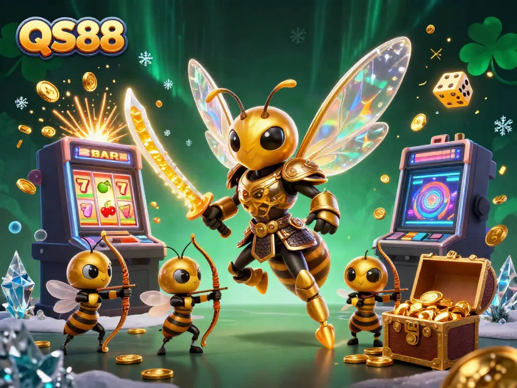 Experience the thrilling world of QS88 with vibrant casino elements and dynamic 3D characters.