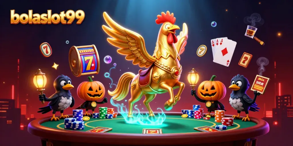 Experience the thrilling adventure at bolaslot99 with vibrant gaming elements in a captivating casino scene.