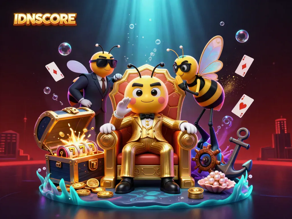 Experience thrilling gaming adventures with IDNSCORE, featuring dynamic slot games and captivating casino scenes.
