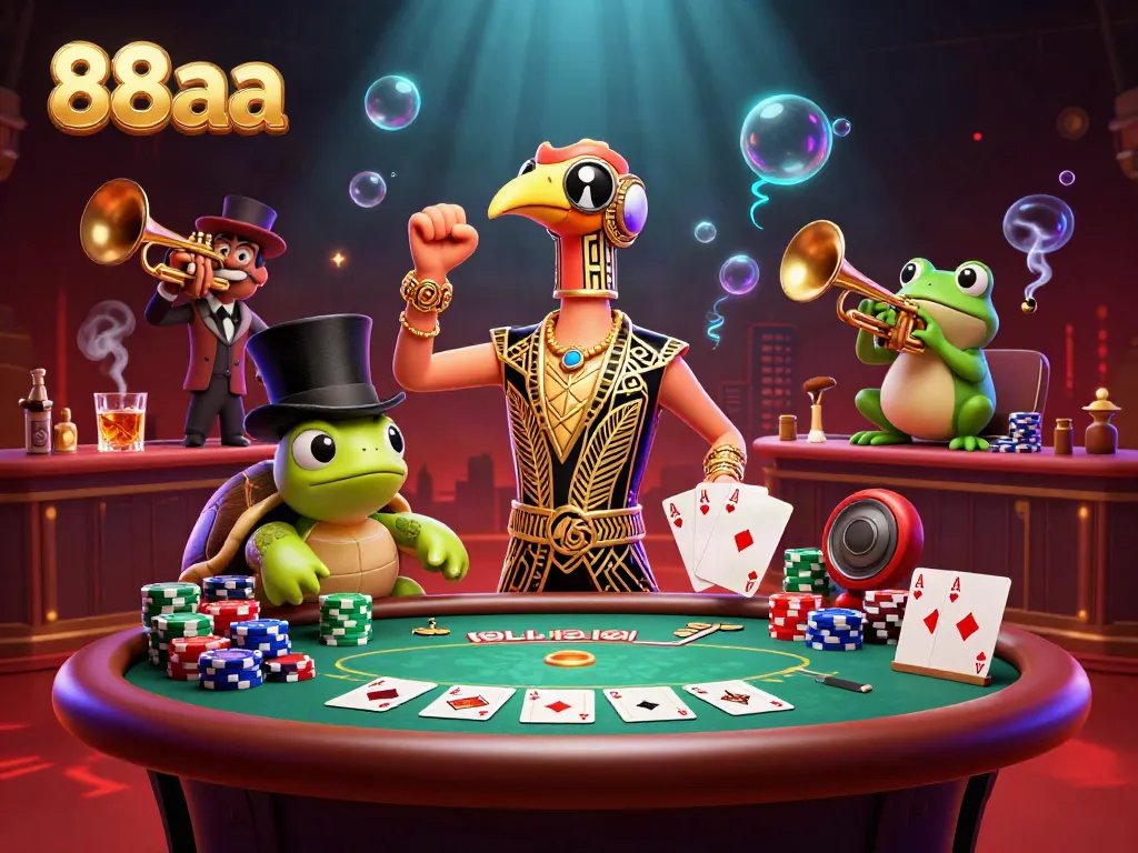 Experience the thrill of 88aa with a vibrant scene blending casino elements and dynamic characters.