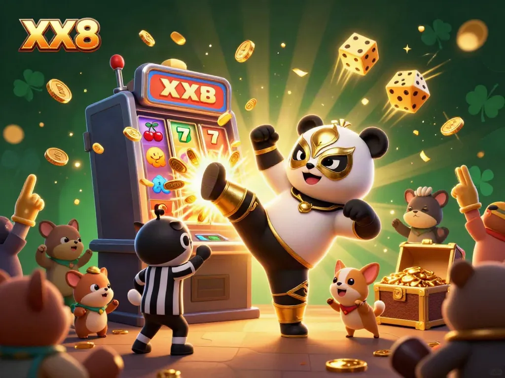 Experience the thrill of XX8 with colorful casino games and exciting animations in this vibrant illustration.