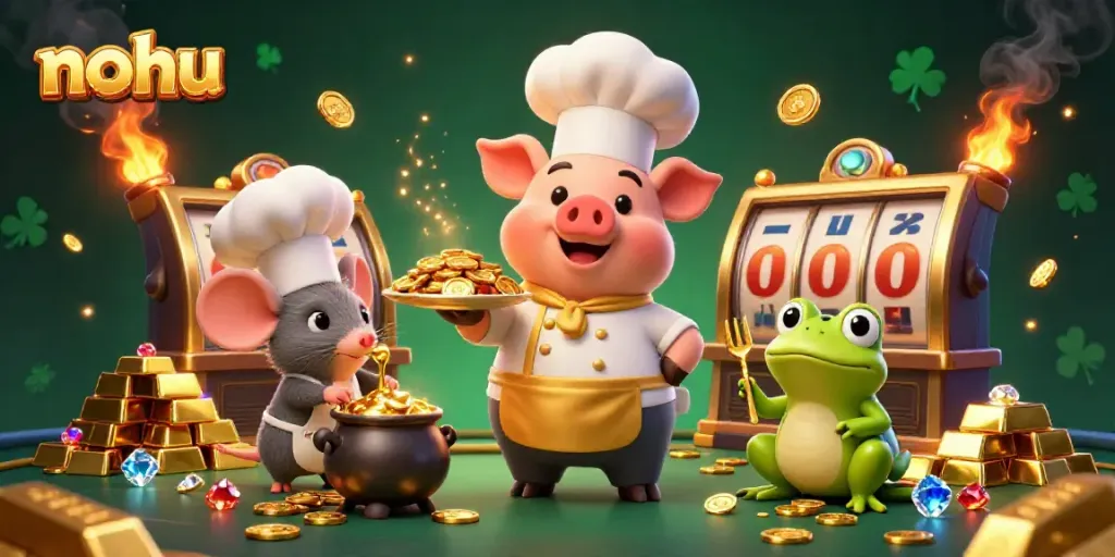 Experience the thrilling action at nohu with vibrant casino elements and animated characters.